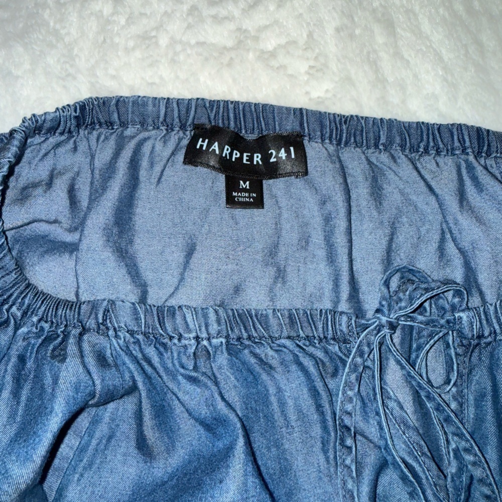 2 x 20$ Harper 241 Blue Denim Midi Dress with Tie Neck Size Medium - Picture 7 of 10